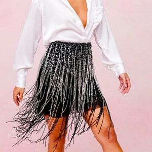 Embellished Metallic Fringed Skirt